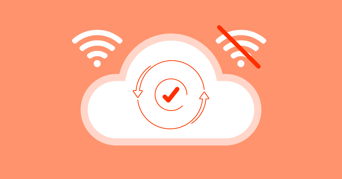 Cloud sync illustration showing online and offline access for digital logbook management software